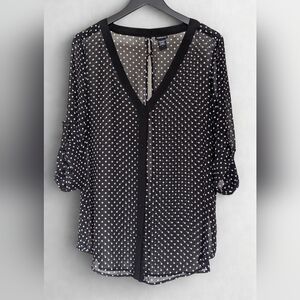 Torrid Black and White Polka Dot V-Neck Blouse